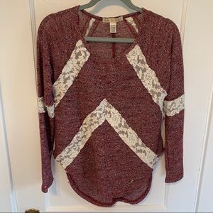 Wine Red and Cream Long Sleeve High-Lo Top